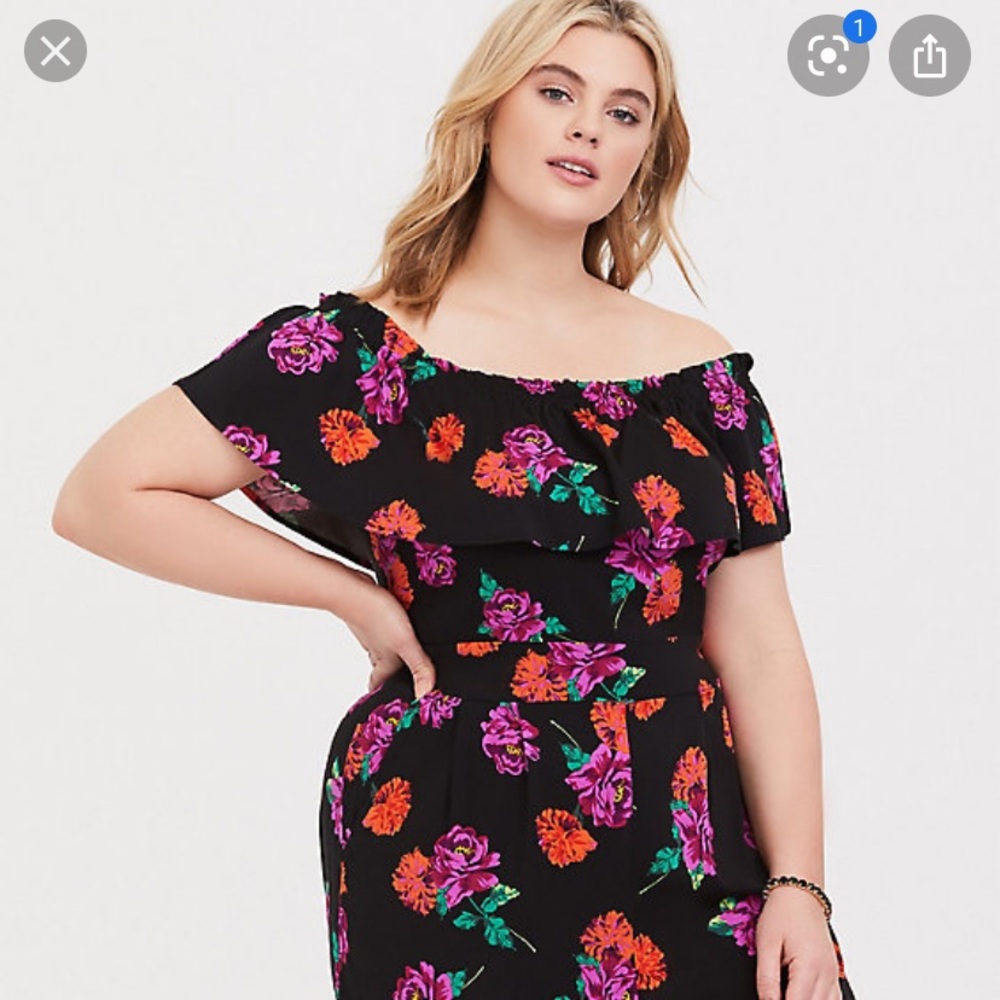 Torrid off shoulder floral challis jumpsuit